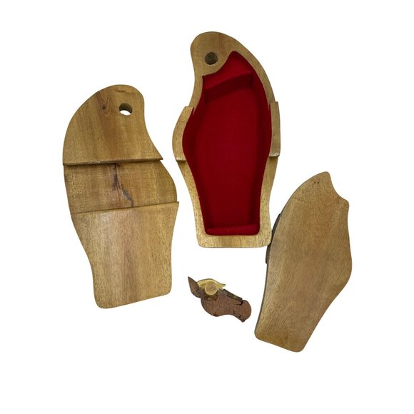 Carved Wooden Horse Puzzle Box With Velvet-Lined Secret Hidden Compartment - Picture 5 of 16